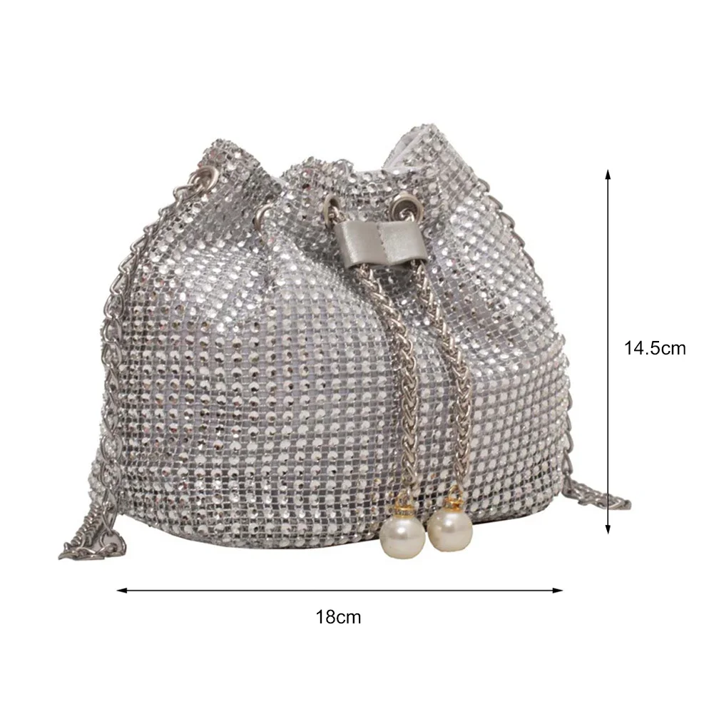 Modna torba wieczorowa dla kobiet błyszcząca torba typu Crossbody Bling Rhinestone wiadro torby kurierskie na ramię damska brokatowa torebka torebka