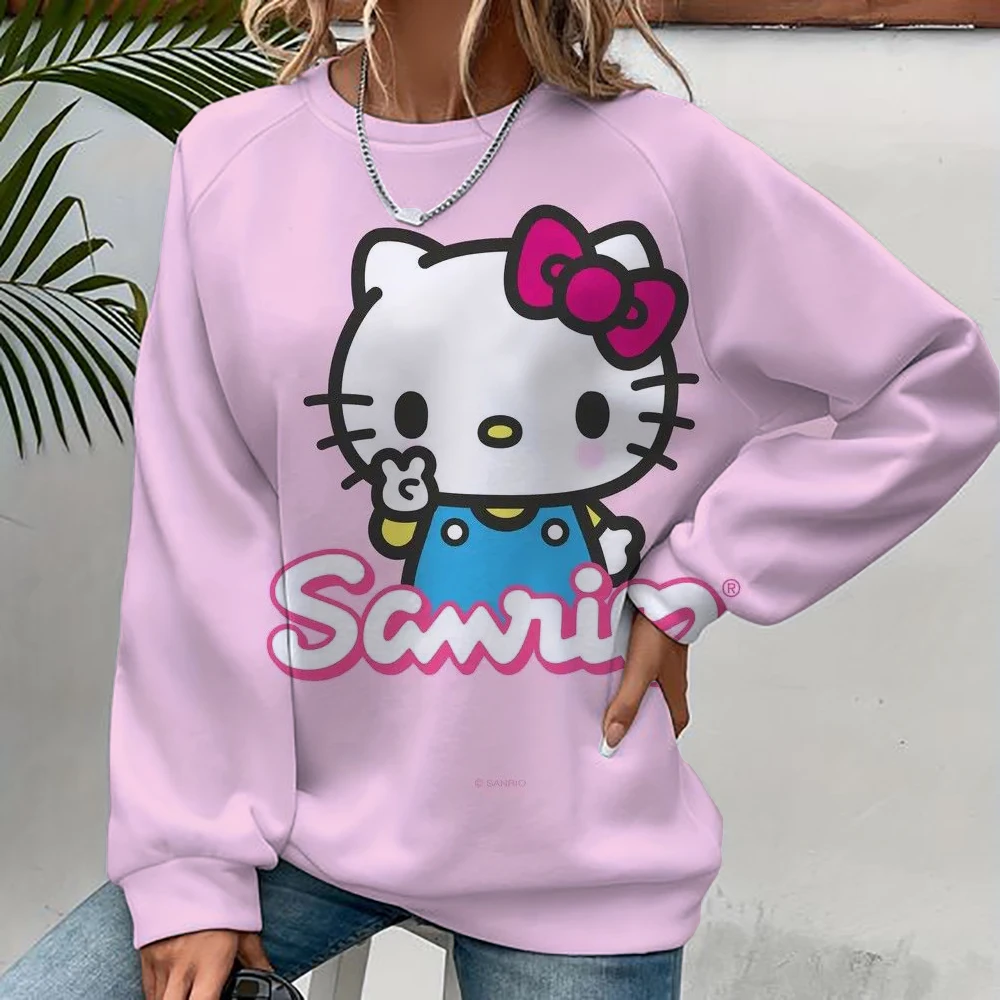 Hot Sale Oversize Printing Women Sweatshirt 2024 Autumn Anime Style Loose High Quality Hoodies Hello Kitty Print Hooded Girl