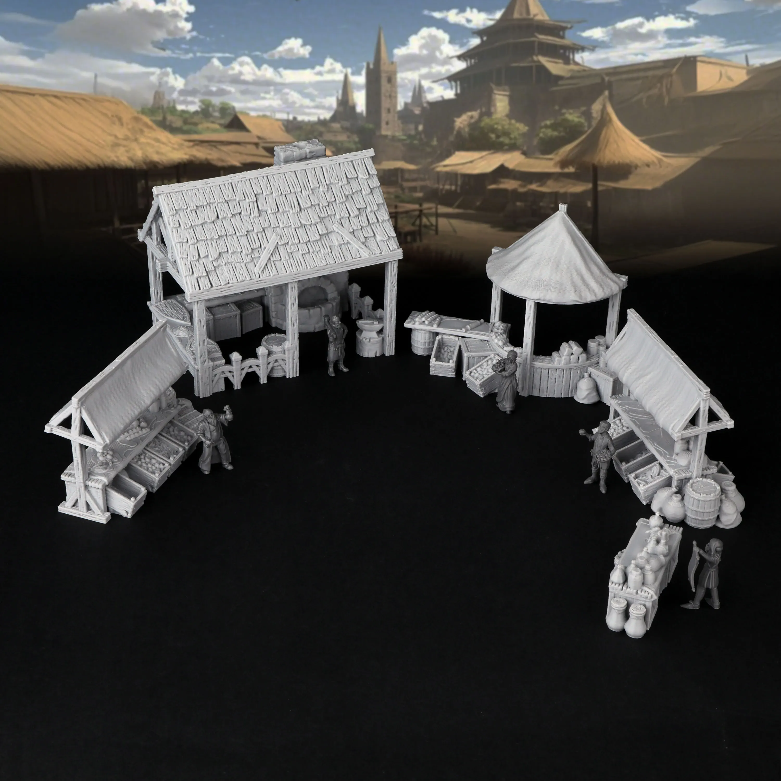 マーケット地形セット-–-ミニチュア屋台とフィギュア付きのrpgアクセサリー、戦略rpgファンやコレクターへの完璧なギフト