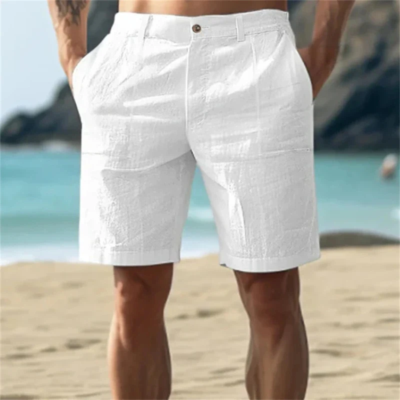 Men's 2026 High Quality Linen Shorts Summer Outdoor Breathable Fashion Casual Straight Leg Slant Pocket Knee Length Pants