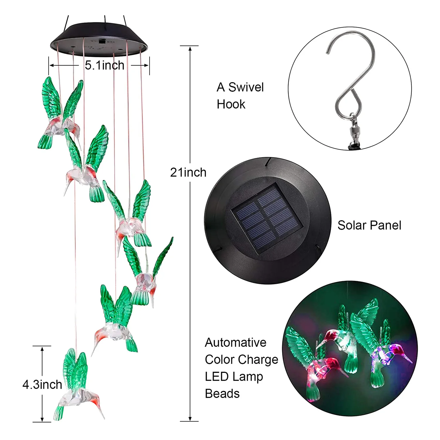 

LED Solar Hummingbird Wind Chimes Mothers Day Birthday Women Grandma Best Gifts Indoor Outdoor Decor Yard Decorations