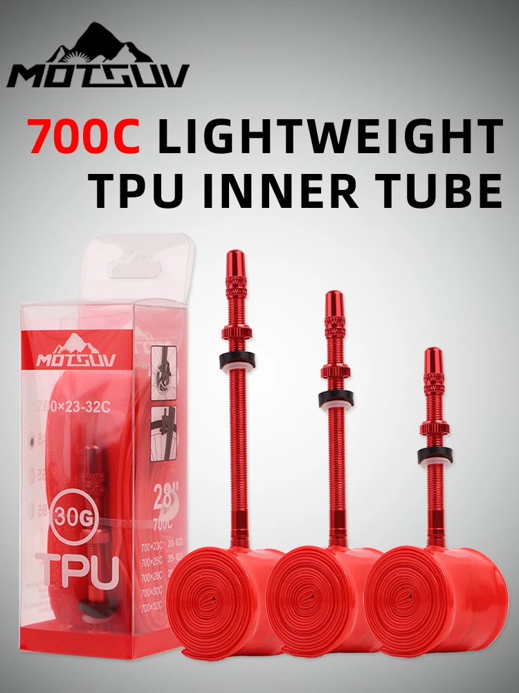 AliExpress MOTSUV 1PCS Road Ultra-light TPU Inner Tube For Road Bicycle Tires 700c23-32C Aluminum Alloy Valve 45 / 65 / 85mm Length French Valve