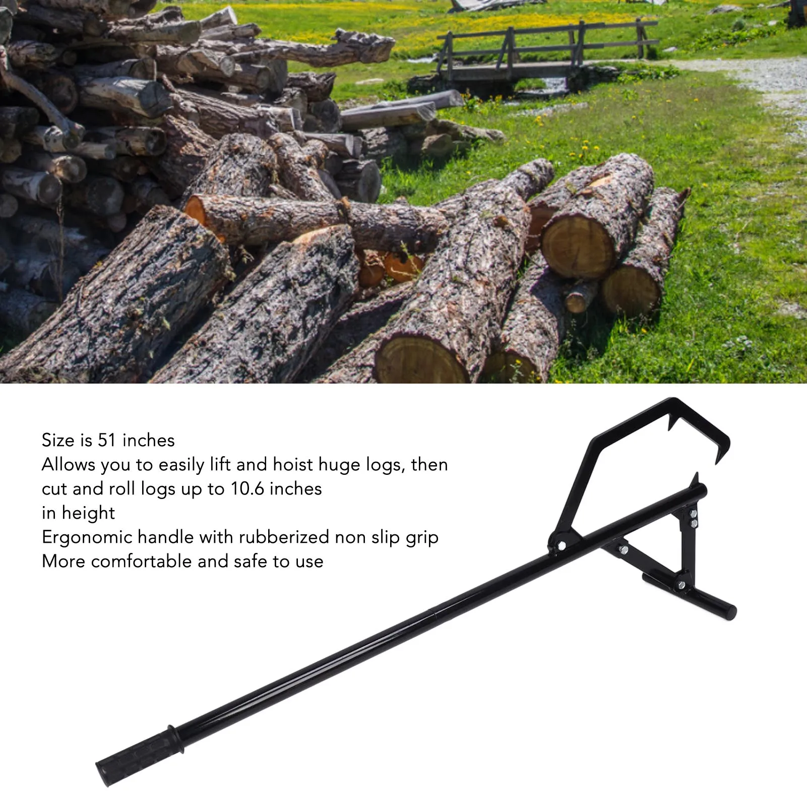 51in Log Lifter Adjusting Tilt Hook Rubber Non Slip Handle Log Wood Roller Lifter Jack for Farm Log Hook Lifter Log Lifter Jack
