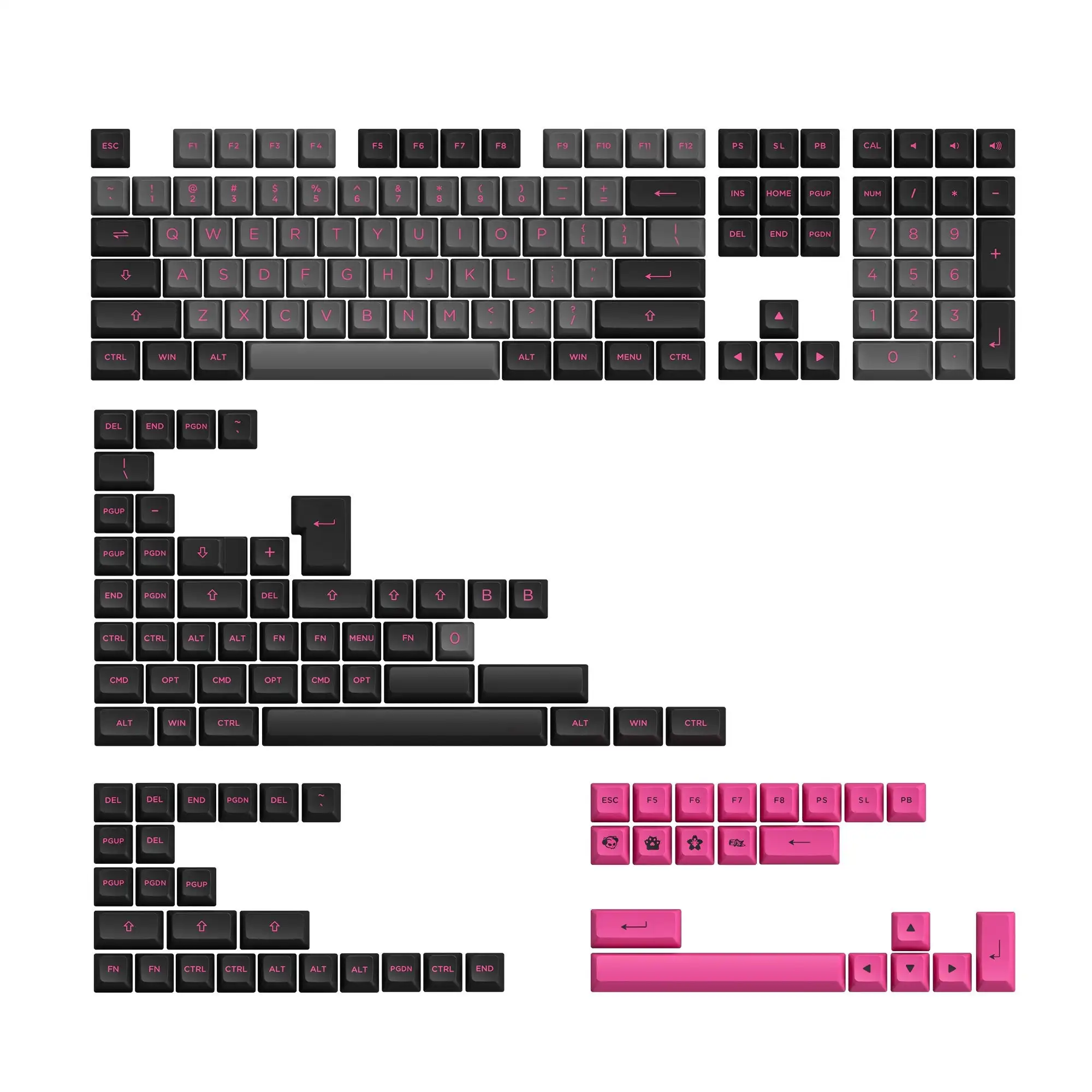 Akko Black & Rose Keycap ชุด197-Key ASA Profile Full Keycaps PBT Double-Shot สำหรับคีย์บอร์ดกับกล่อง