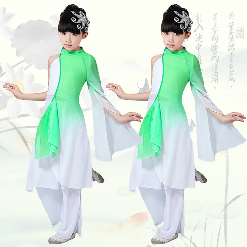 Filles yangko danse nouveaux vêtements pour enfants costume scène costumes encre danse classique costumes enfants seul fan danse