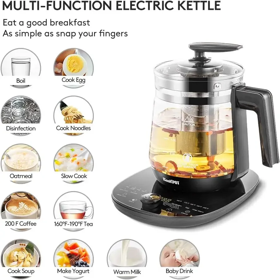 Kettle Temperature Control Glass Tea Kettle Programmable Control Tea Pot, 2 Liter Stainless Steel Tea Maker & Coffee Ke