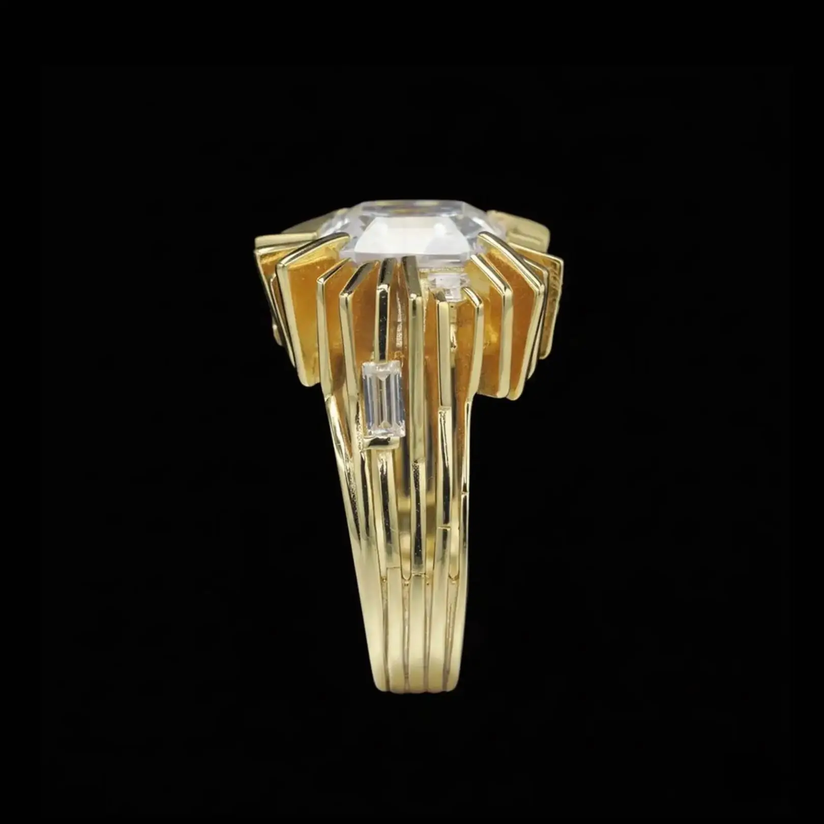 Vintage Artificial Diamond Ring Women's 925 Sterling Silver Unique Architectural Statement Engagement Cocktail Fine Jewelry Gift