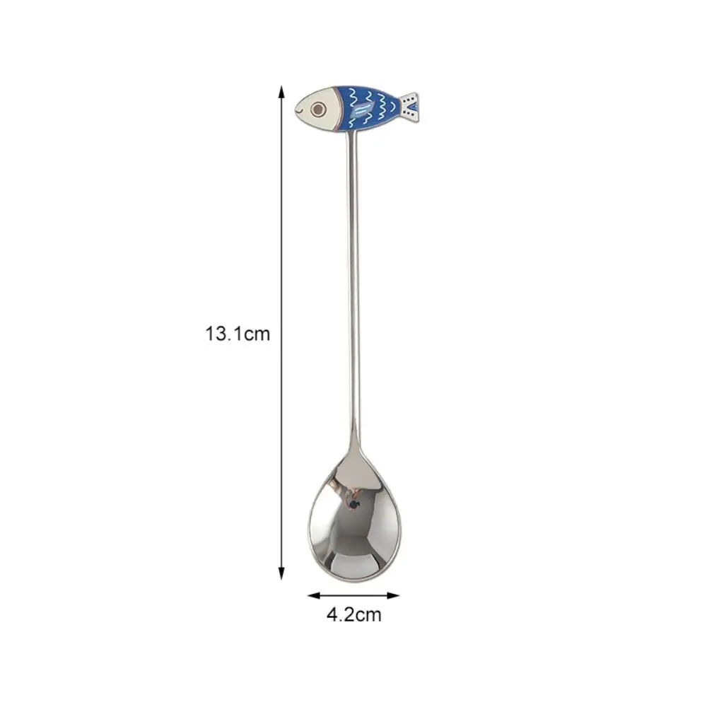 

Cute Polished Cat Fish Stainless Steel Spoon Japanese Korean Style Stirring Spoon Teaspoon Colorful Dessert Spoon Dessert