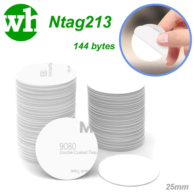 

10-100 шт./лот, белые наклейки NTAG213 NFC 213, бирки 144 байта, 13,56 МГц, IC Cion Card, RFID NFC-этикетки, 25 мм для телефонов контроля доступа