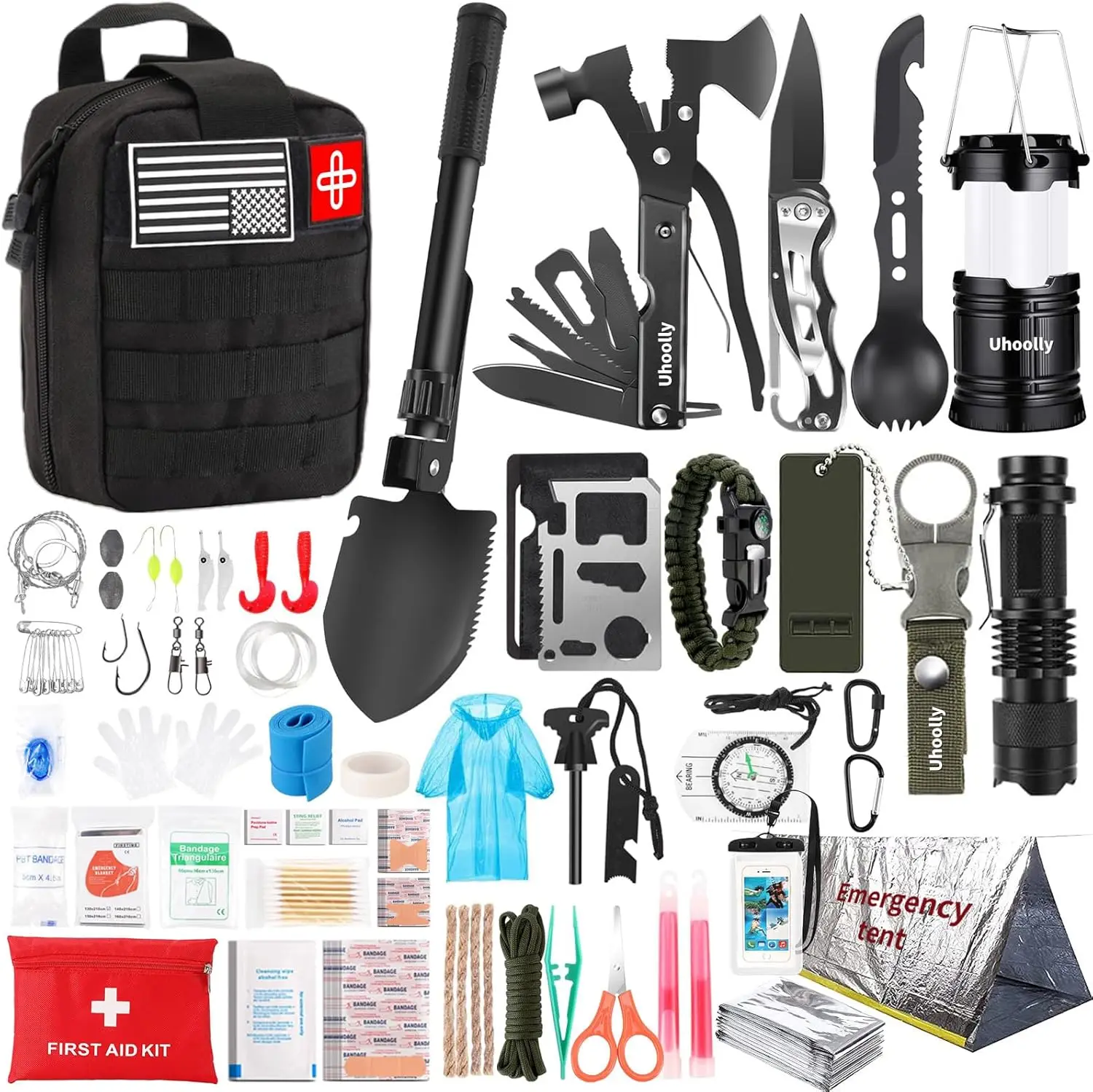 

252-Piece Emergency Survival Kit with MOLLE Bag, First Aid Gear for Outdoor Adventure, Car Travel, Earthquake Preparedness