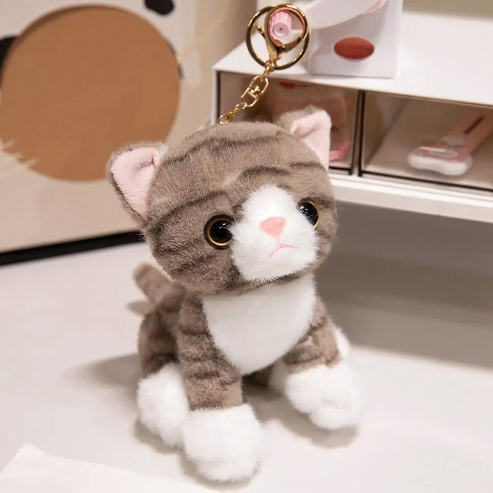 Car Pendant Stuffed Animal Simulated Cat Soft Furry White Gray Kitten 15CM Kawaii Stuffed Cat Keychain Girls Gift