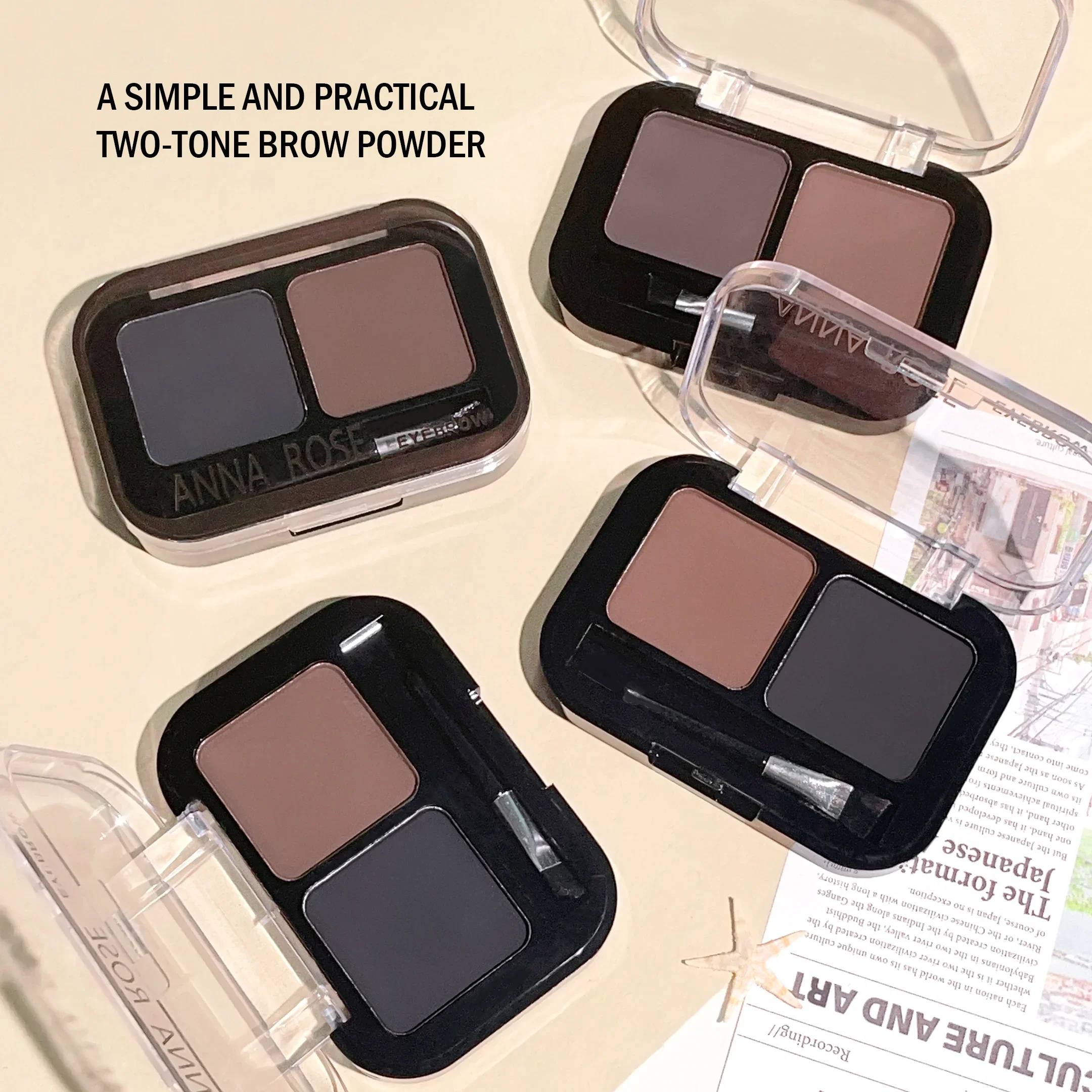 Paleta de pó para sobrancelha, 2 cores, maquiagem, preto, marrom, intensificador de sobrancelha, profissional, à prova d'água, cosméticos, paleta de sombra com pincel