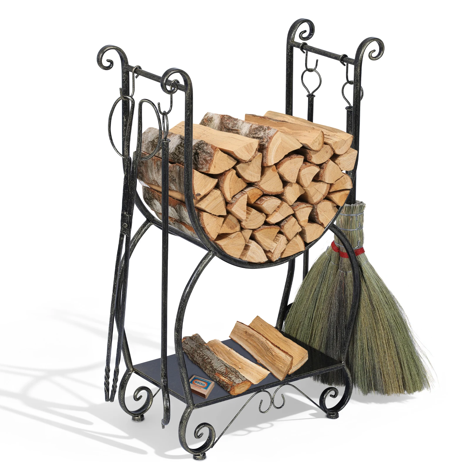 

Firewood Storage Organizer 5PCS Storage Logs Holder with 4 Handy Tools Set Fireside Holders Wood Lumber Storage Stacking