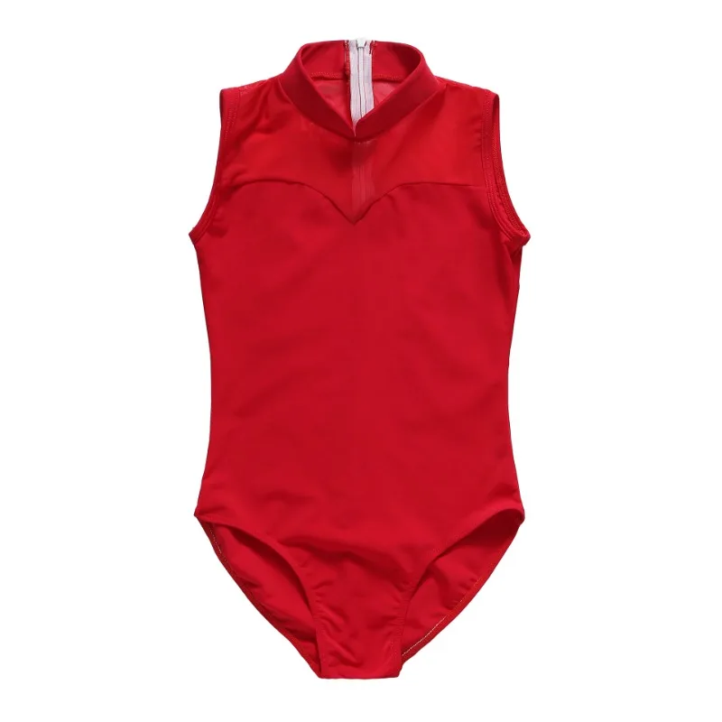 customized Children's solid color stand up collar jumpsuit children's gymnastics jumpsuit performance leotard for girls bodysuit