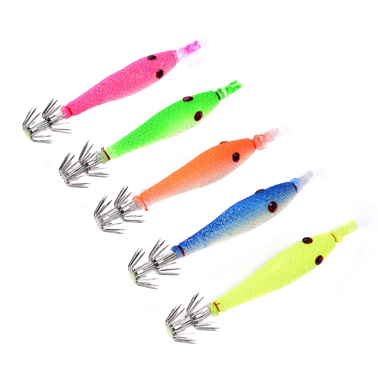 

5pcs 9cm Fluorescent Fishing Lures Squid Hook Luminous Fish Baits Hooks Jigs Cuttlefish Bait Wood Shrimps Sea Fishing Accessory
