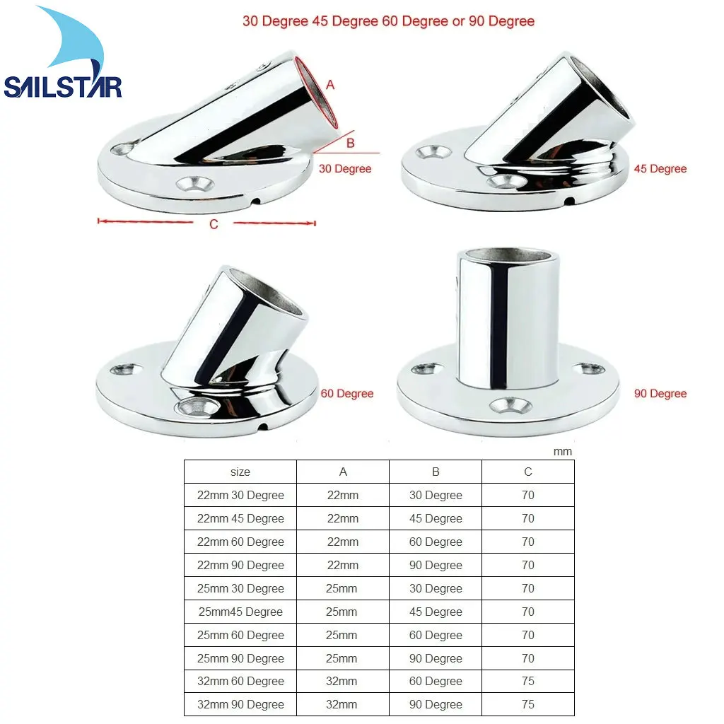 Marine 316 Stainless Steel 30/45/60/90 Degrees Round Base Handrail Fitting for Yacht Boat Tube Stanchion Column Accessories