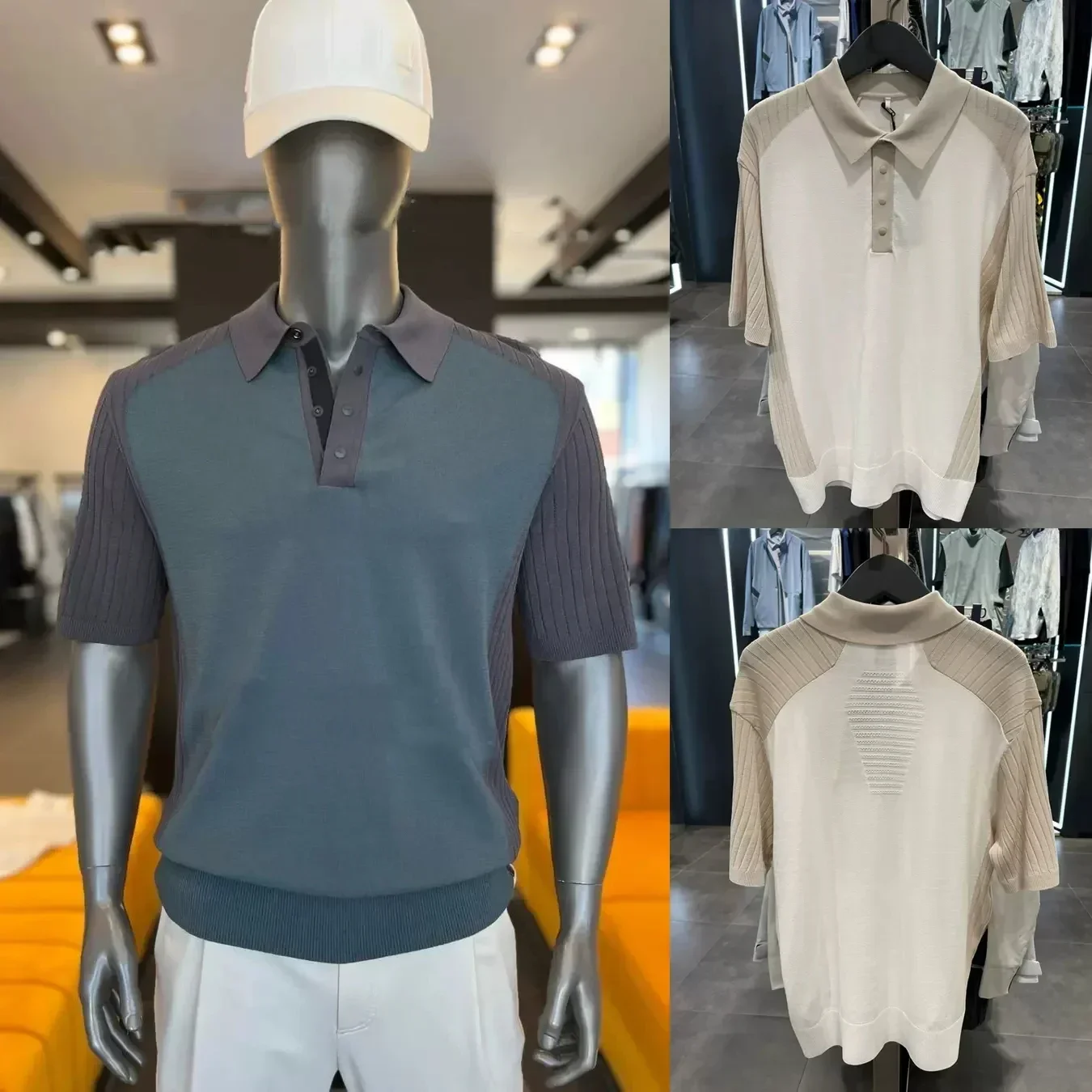 

2024 Korean Men's Spring Summer Golf Polo Shirt Color Block Versatile Knitwear Short Sleeves Man Golf Top