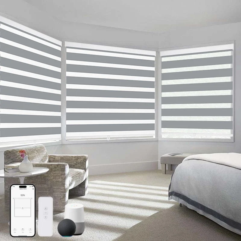 Luxury Motorized Zebra Blinds for Window Custom Sheer Shades Remote Control Privacy Light Filtering for Bedroom Living Room Home