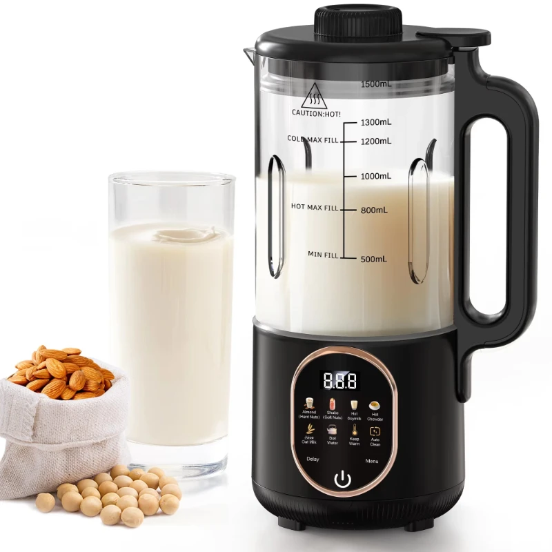 

50 oz Nuts 10-in-1 Automatic Plant Almond Milk Maker with 12-hour delay to start boiling water to keep warm and self-cleaning