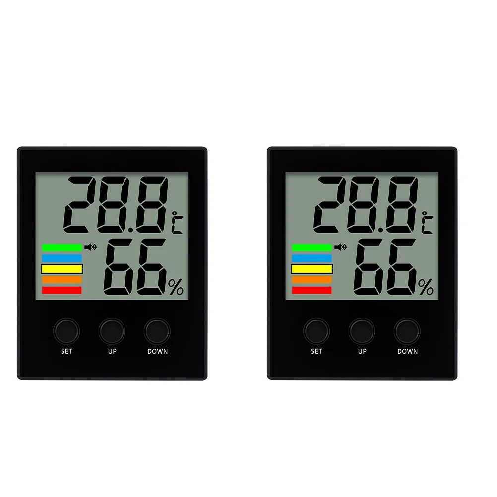 

Black Digital Thermometer Hygrometer Indoor Monitor Alarm for Temperature Humidity Large Display Home Office Warehouse