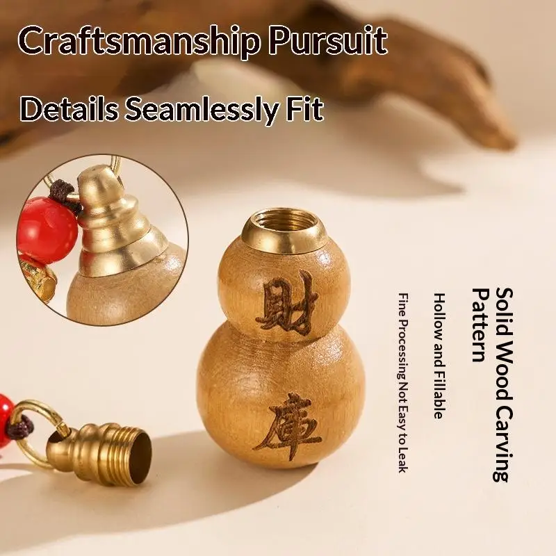 1Pcs Paulownia Wood Wealth Vault Blessing Gourd Keychain Pendant Filled With Red Sand, Unisex Portable Car Hanging Decoration