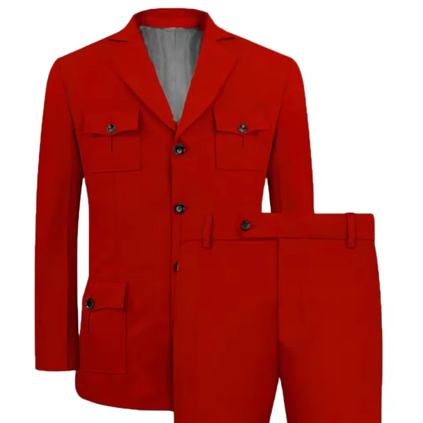 Men's Suits Jakcet Casual Khaki 2 Pieces Blazer Pants Classic Fit Blazer Real Pockets Suit for Men Daily Wear Male Clothing Set