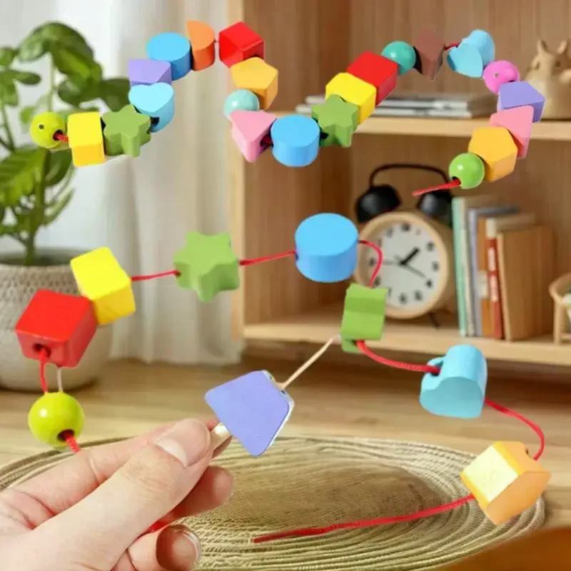 Набор деревянных бусин и блоков Монтессори; Игрушки для обучения штаберителем форм; Игры для посещаемости и сопоставления для раннего образования
