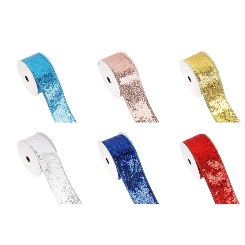 

Pack Of 4 Soft Christmas Bowknot Ribbon Easy To Tie Colorful Sequins Tape Polyester Ribbons Home Decoration Accessories