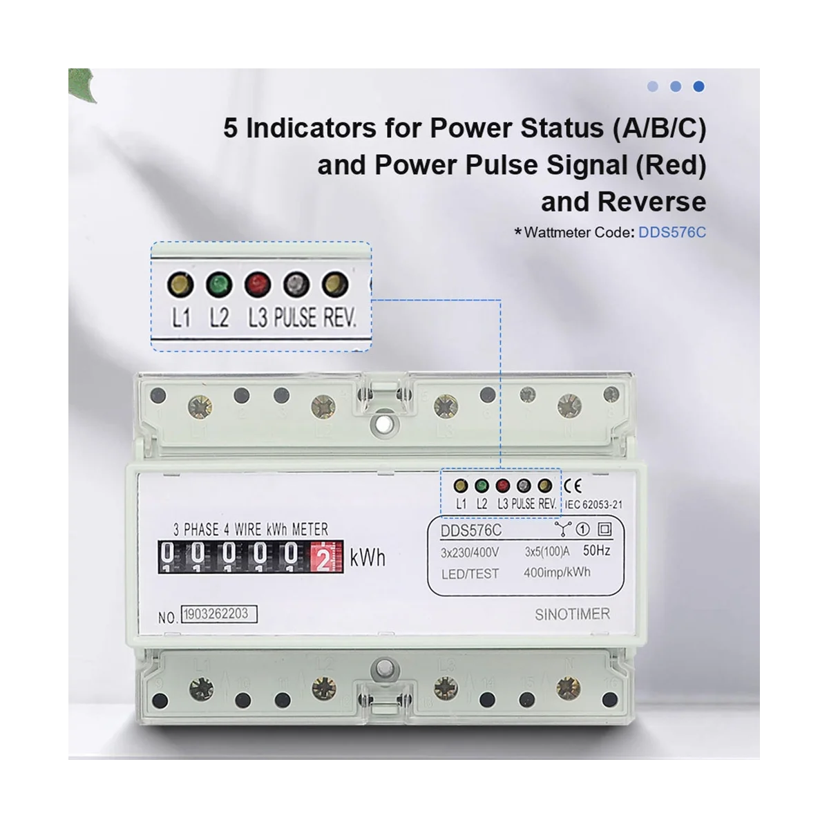 Three Phase 4 Wires Digital Power Electric Electricity Meter KWh Power Consumption Monitor DIN Rail Mount AC 380V 400V A