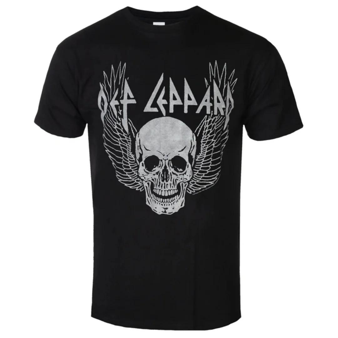Camiseta Casual com Estampa de Caveira Alada Def Leppard, Camiseta de Algodão, Clássica para Fãs da Banda, Camiseta Unissex