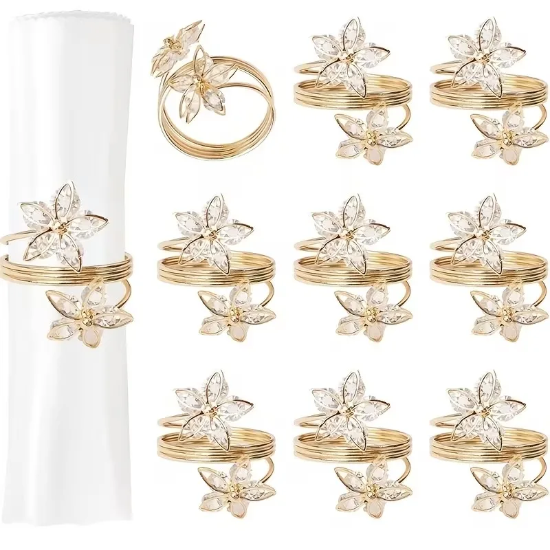 1-24PCS Crystal Napkin Buckles Glass Diamond 5 Petal Glossy Exquisite Table Accent for Hotel Wedding Formal Dinner Gala