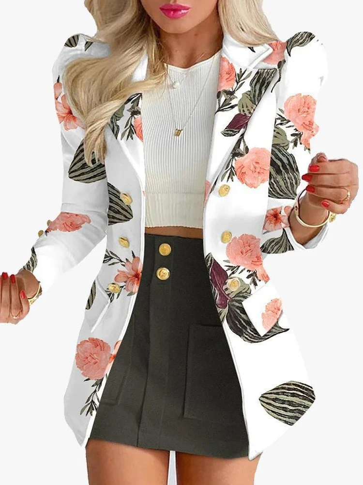 Spring Summer Fashion Long Sleeve Coat and Skirt Sets Office Lady Suit Women\'s Elegant Plaid Print Blazers Skirt Two Piece Set