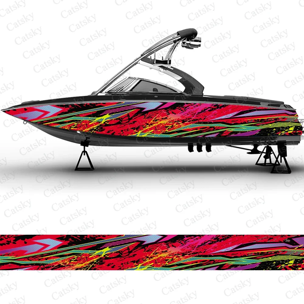 Paint abstract geometric stripes Boat wrap sticker vinyl pontoon deck boat fishing decal design uniform vector abstract print