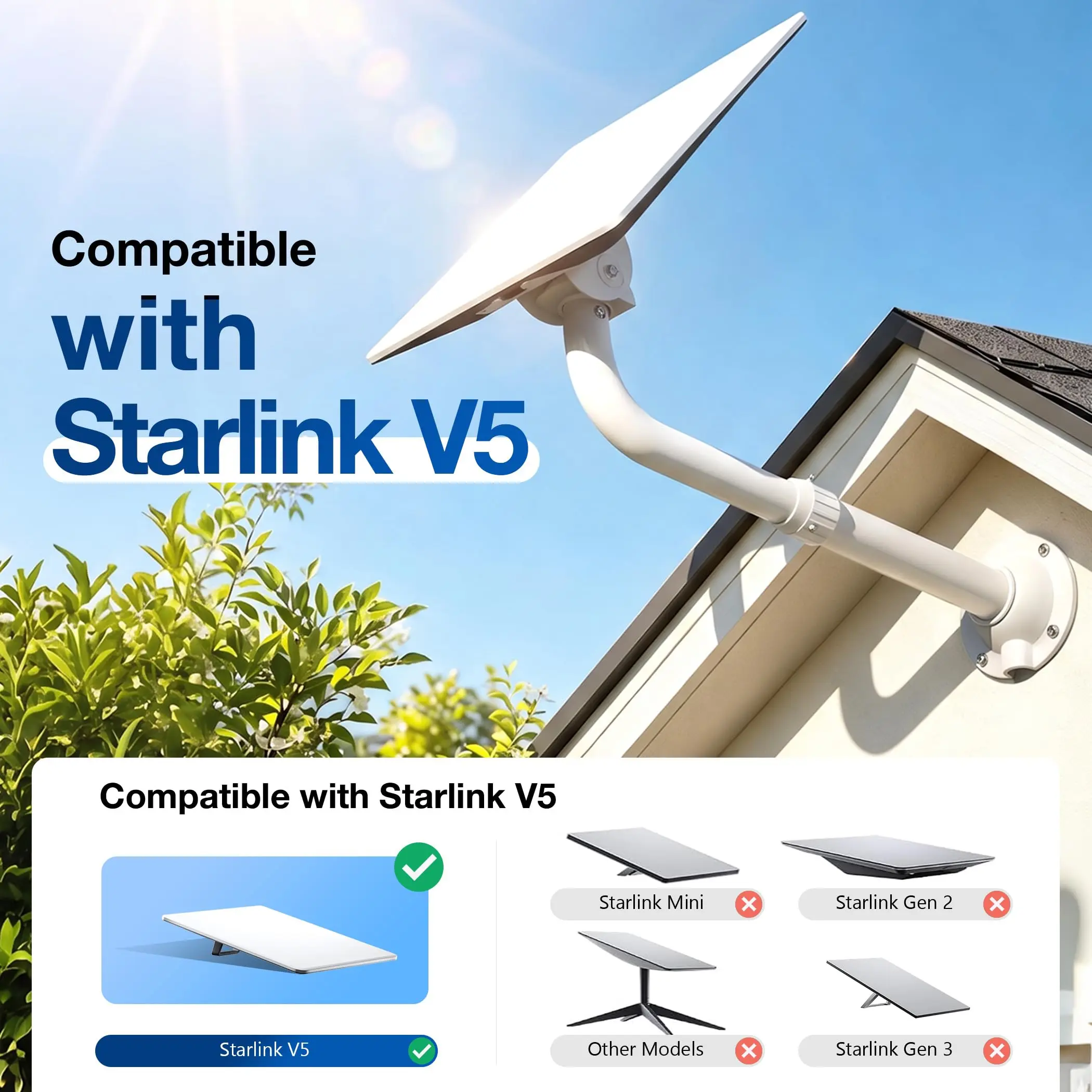 Starlink Gen5 V5 Adjustable Extension Wall Pole Bracket Outdoor Satellite Antenna Waterproof Carbon Steel Mount Hardware