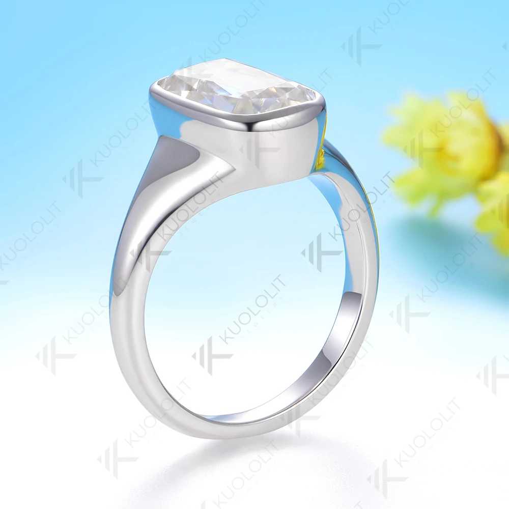 Kuololit 3CT مويسانيتي الدائري للنساء الصلبة 14K 10K 585 الذهب الأبيض طويل متقاطع قطع خاتم الخطوبة لحفلة هدايا عيد الميلاد