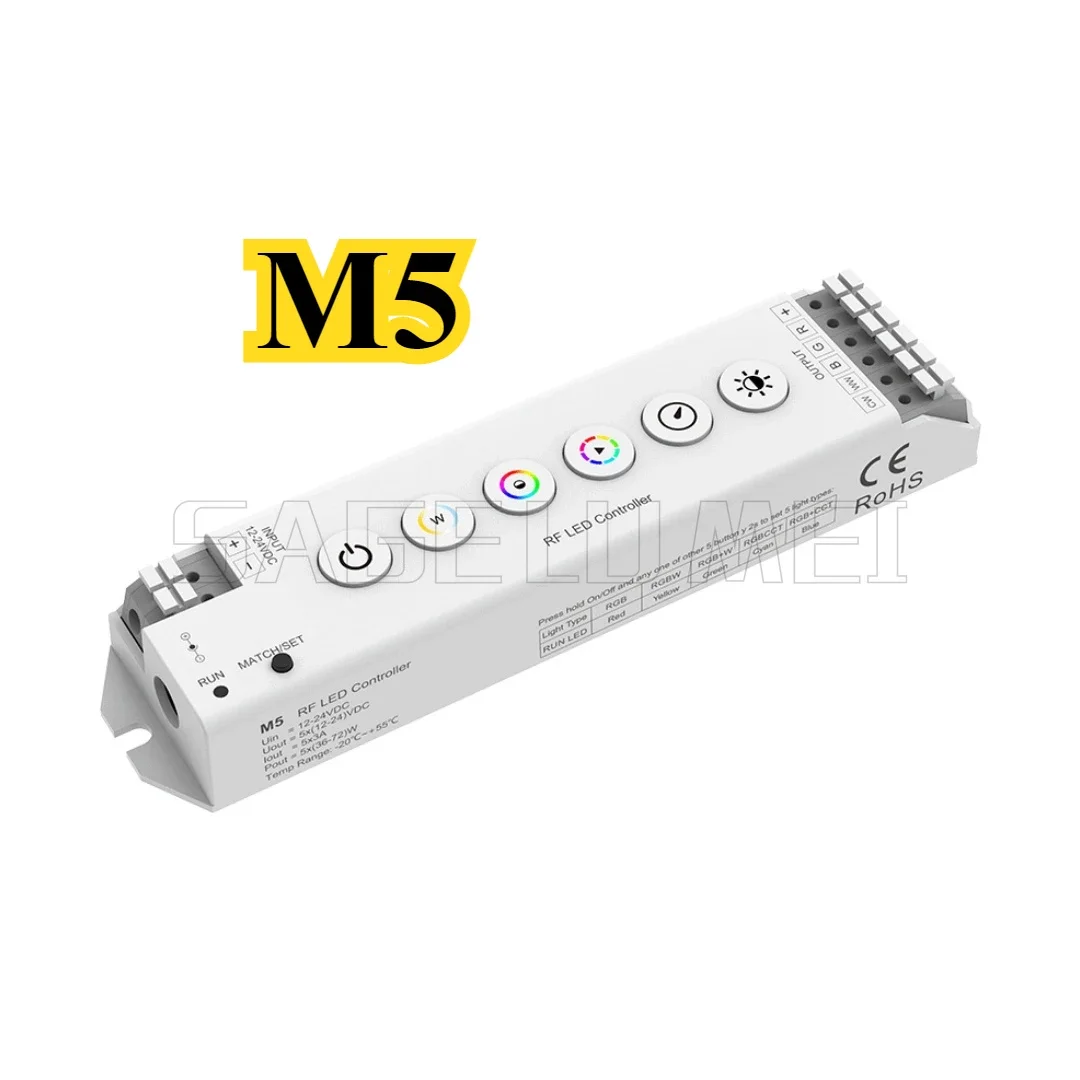 5CH*3A 12-24VDC CV Controller M5 RF2.4G LED Controller 6 button RGB RGBW RGB+CCT LED Strip Light 30M Skydance Constant Voltage