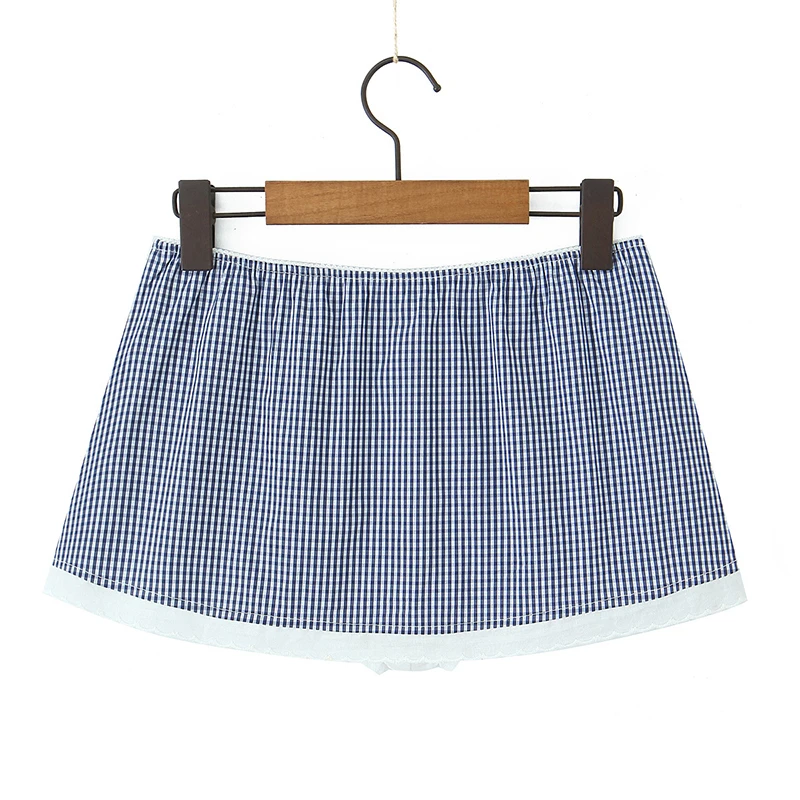 YENKYE Summer Women Sexy Low Waist A-line Plaid Mini Skirt White Blue Y2K Skirts