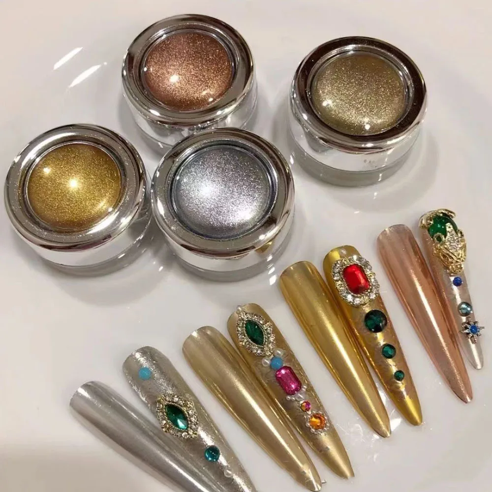 4Color/set Magic Mirror Gold Silver Nail Powder Holographic Metallic Rose Gold Nail Glitter Pigment Gel Nail Polish Rubbing Dust