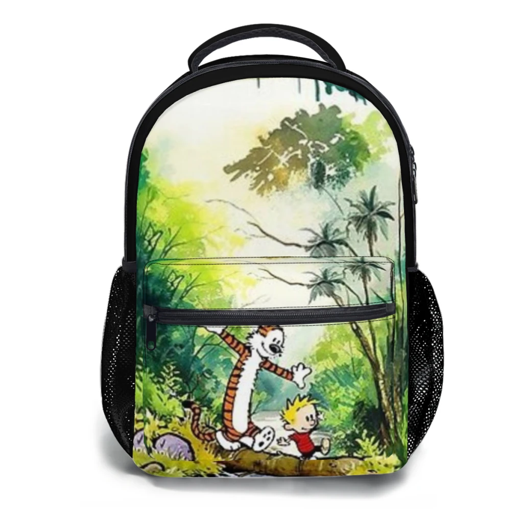 New Fashionable  Calvin and Hobbes Comic Characters Backpack Bag Large Capacity Trendy Book Bag Multi-pockets Adjustable 17inch