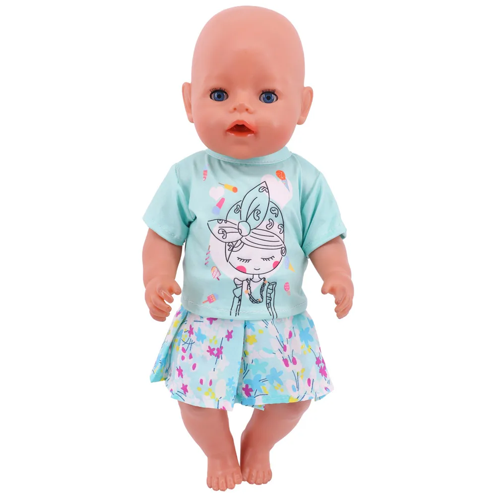 Vestido de bebé de ropa azul, se ajusta a la muñeca americana de 18 pulgadas y 43CM, muñeca recién nacida de 43cm, muñeca Reborn de 17 pulgadas