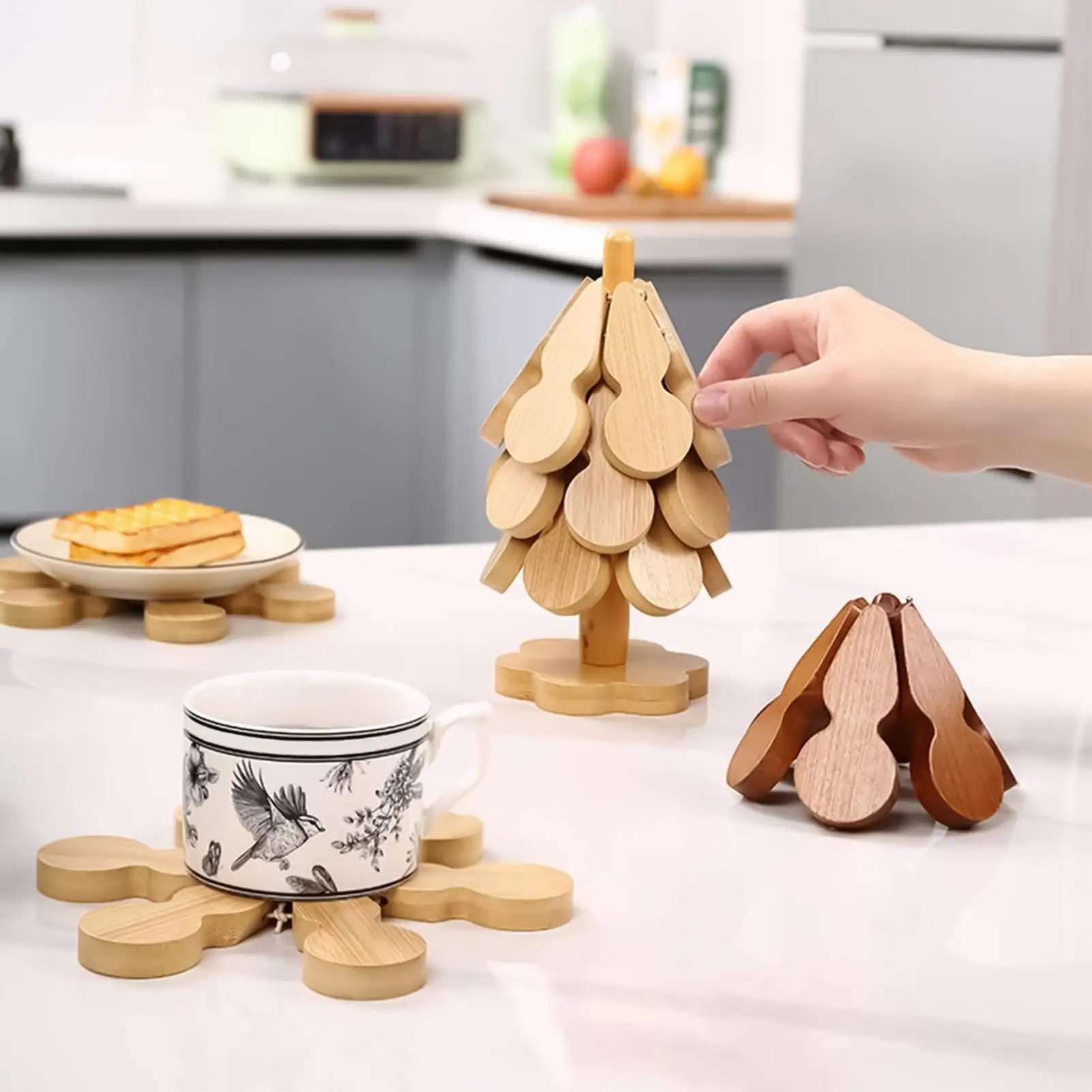 

Wood Christmas Tree Trivet Hot Pad Table Decor Coaster Teapot Pans Holder Tabletop Protector For Counter Kitchen