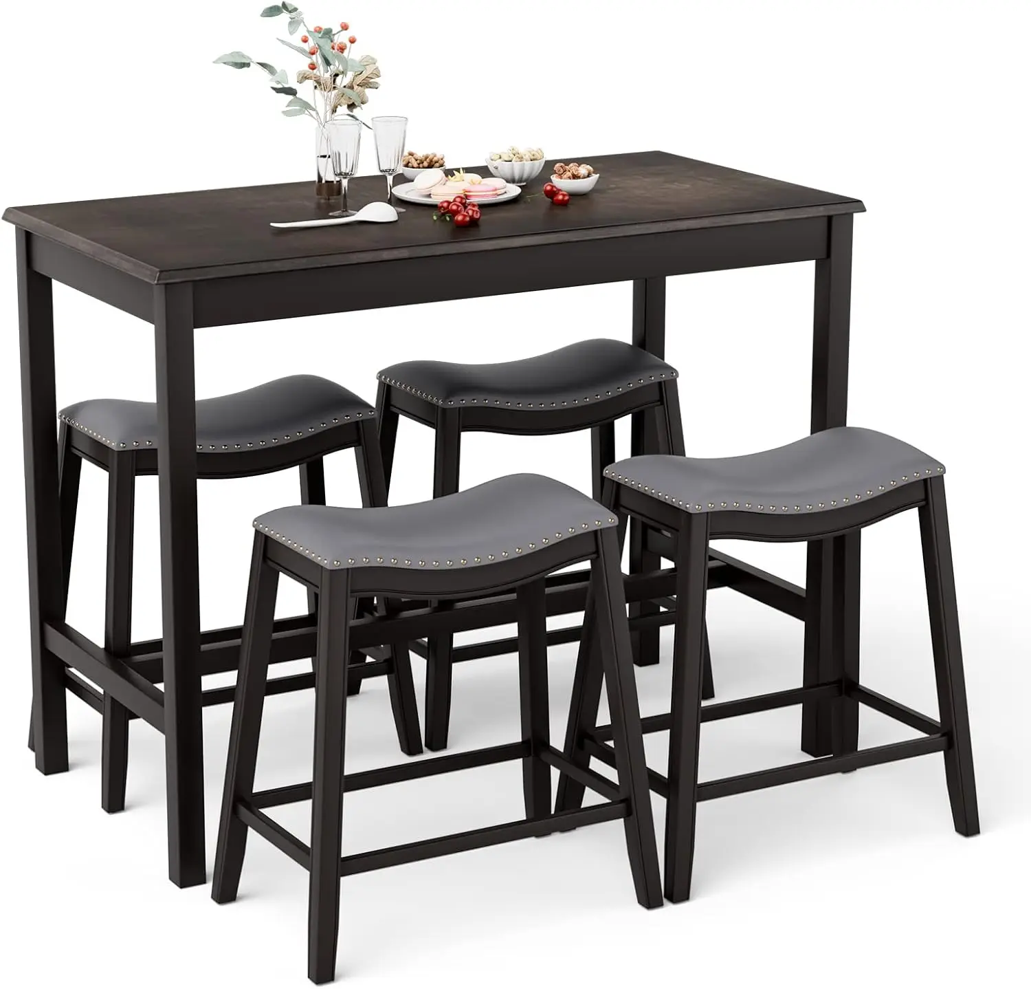 

Giantex Dining Table Set For 4, Kitchen Counter Height Table W/ 4 Stools, 5 Piece Bistro Table Set, Rubber Wood Pub Dinette Set