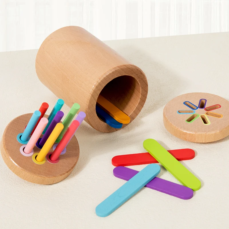 Montessori การจับคู่สีของเล่นไม้ Rainbow Stickes การเรียงลําดับสีของเล่นเด็กวัยหัดเดิน Fine มอเตอร์เกม Early Education Sensory ของเล่น
