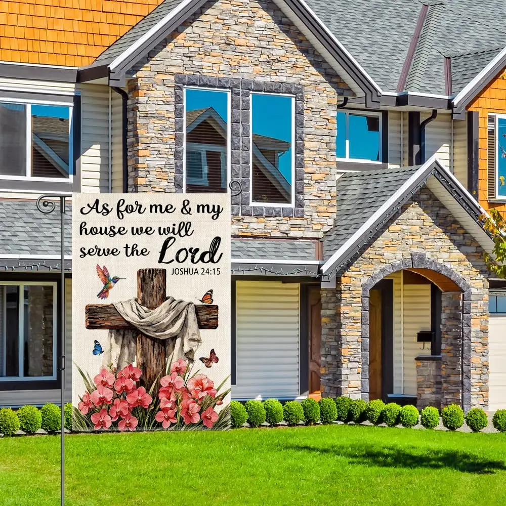 Perfectinsoy As for Me and My House We Will Serve the Lord Joshua 24:15 Funny Garden Flag, Christian Jesus Faith Bible Verse ZZM