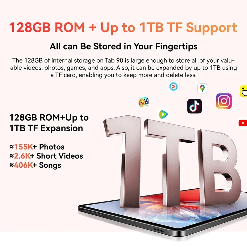 Blackview Tab 90 4G 태블릿 10.92인치 Vast 디스플레이 8GB RAM 128GB ROM Widevine L1 8200mAh 배터리 안드로이드 14 듀얼 스피커 PC 패드