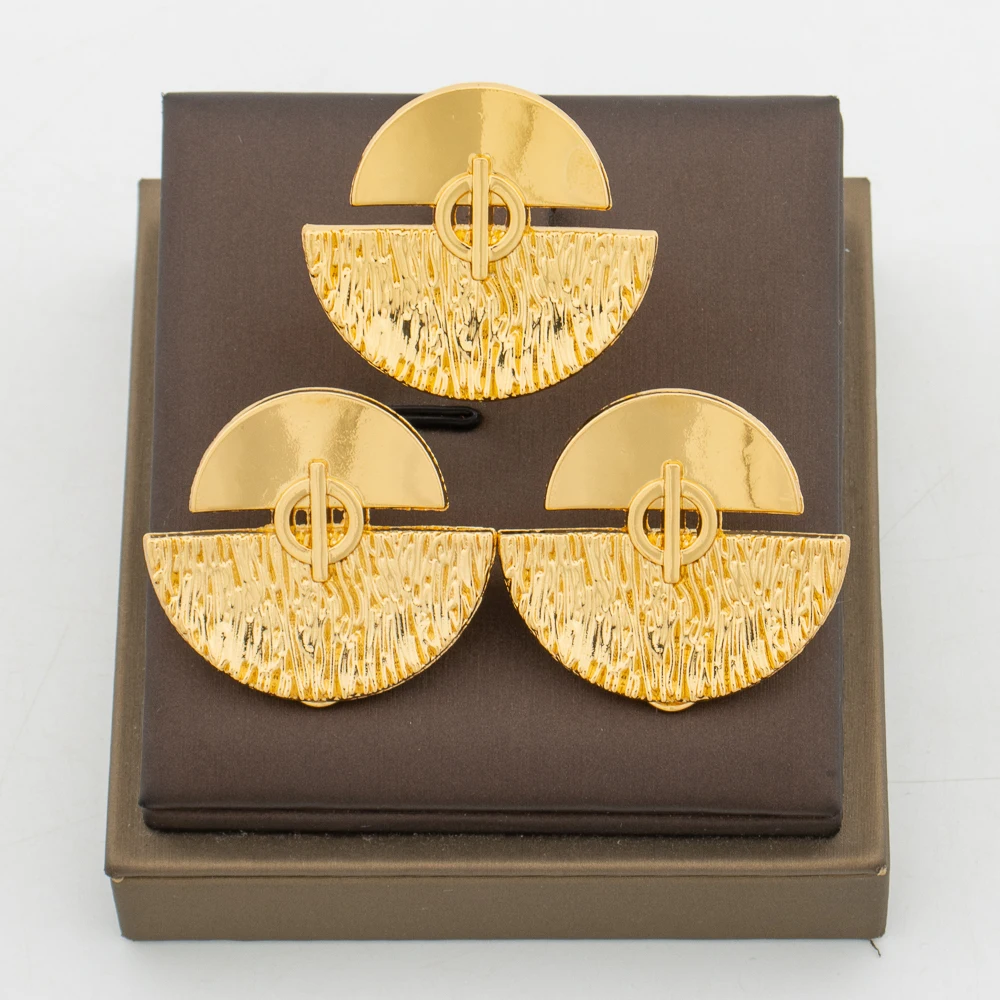 

New Earrings with Ring Jewelry Set for African 18k Gold Color Clip Earrings and Finger Ring Weddings Bridal Jewelry Accessories