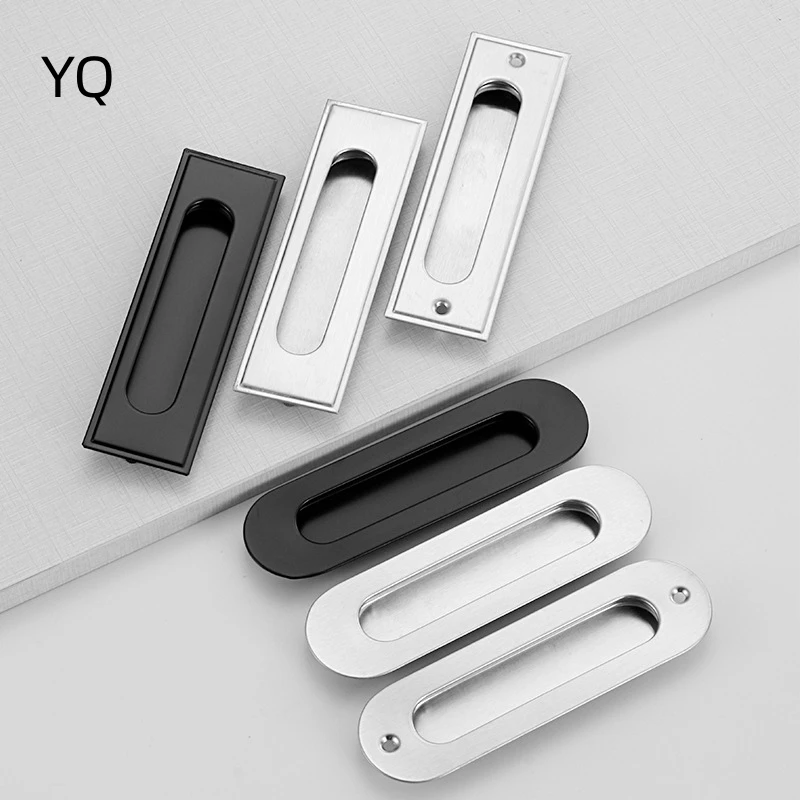 Sliding Door Handles Embedded Concealed Door Knobs Stainless Steel Cabinet Drawer Hidden Buckle Kitchen Sliding Door Pulls