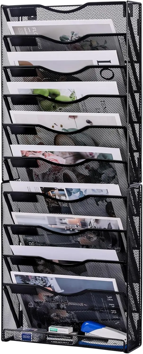 

10-уровневый настенный органайзер для файлов, сетчатый держатель для почты, металлический буфер обмена для хранения офиса, дома, школы