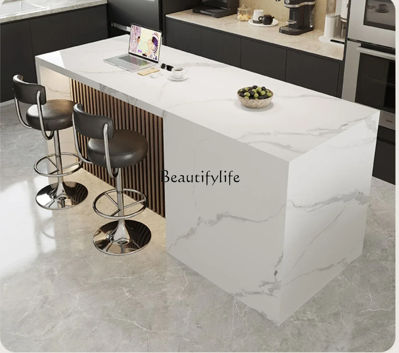 yj58 Stone Plate Kitchen Island Light Luxury Modern Medium Kitchen Island Dining Table Integrated Flush