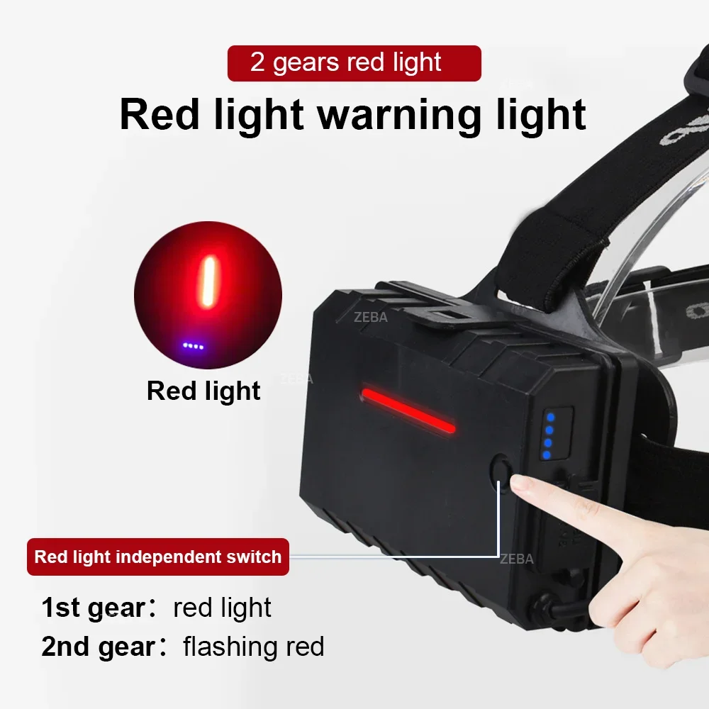 900000LM XHP360 Powerful Led Headlamp Large aperture 3000M Head Flashlight Type-c Recharge Front Head Light Fishing Head Lantern